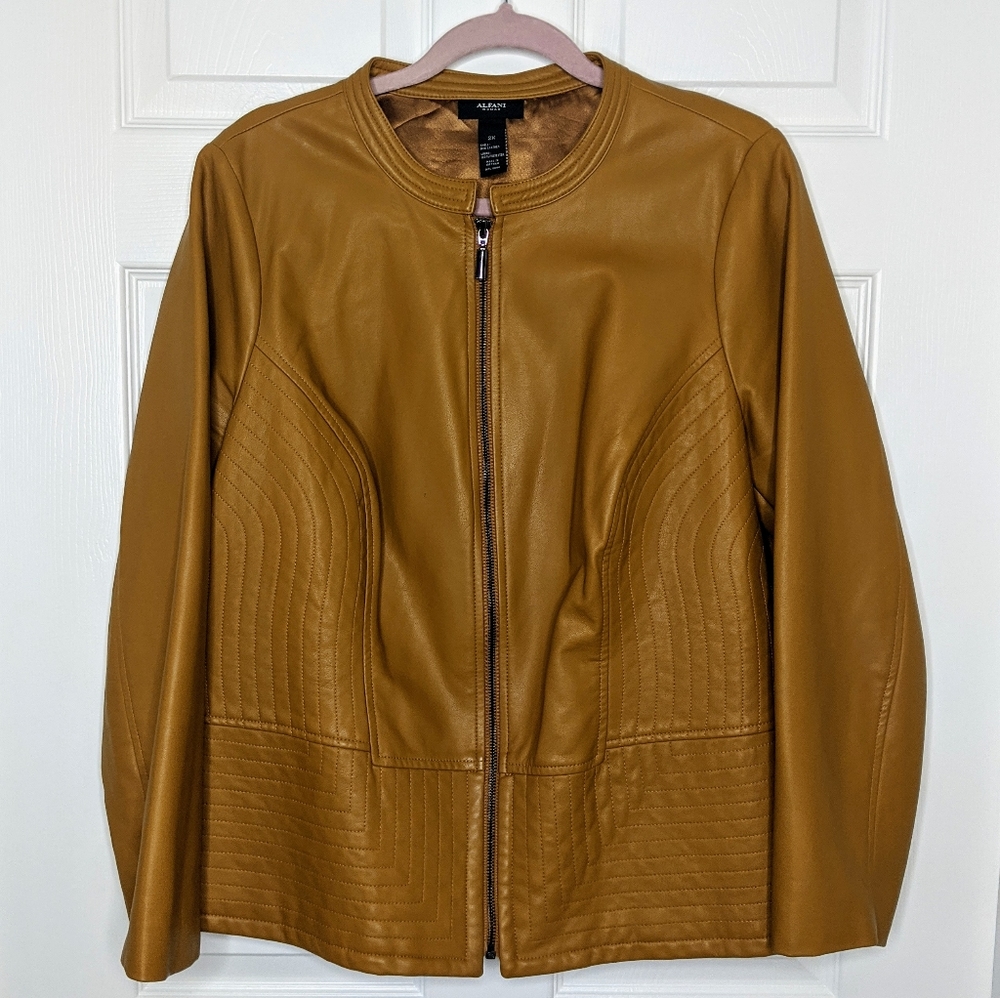 Alfani Faux Leather Tan Moto Jacket 2x